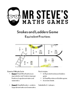 Preview of Equivalent Fractions Game Snakes and Ladders Simplify Year 5 6 7 ACMNA155