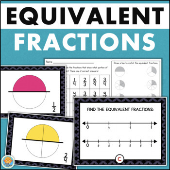 Preview of Equivalent Fractions Game 3rd Grade Math Worksheet Task Cards Activities