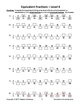 Preview of Equivalent Fractions - General Understanding and Practice - Level 4 - FREE