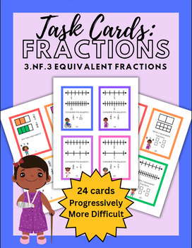 Preview of Equivalent Fractions Math Task Cards 3.NF.3