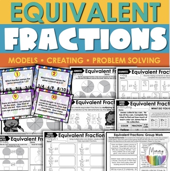 Preview of Equivalent Fractions | Notes, Practice, Task Cards, Assessment | Print + Digital