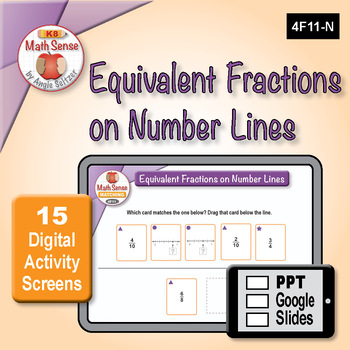 Preview of Equivalent Fractions Number Line DIGITAL MATCHING: 15 PPT / Google Slides 4F11-N