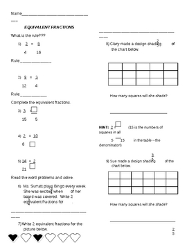 Preview of Equivalent Fractions Quiz
