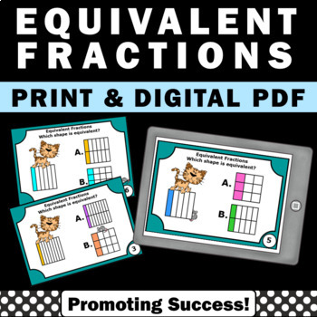 Preview of Equivalent Fractions Games Fraction Task Cards Review Practice 3rd Grade SCOOT