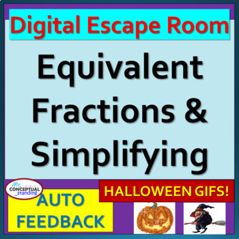 Preview of Equivalent Fractions Simplifying Reducing Digital Escape Room HALLOWEEN Math 