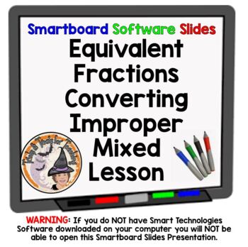 Preview of Equivalent Fractions Converting Improper Mixed Smartboard Slides Lesson