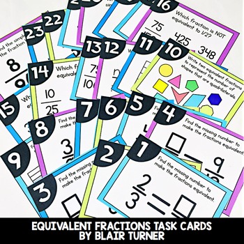 Preview of Equivalent Fractions Task Cards: 4th Grade Math Centers 4.NF.1