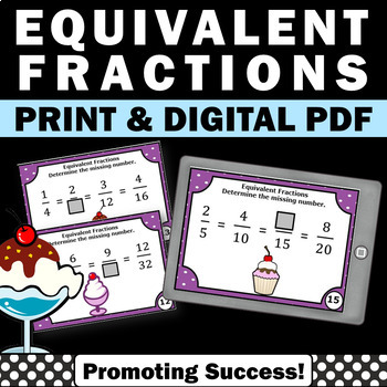 Preview of Equivalent Fractions Game Task Cards Fraction SCOOT 4th Grade Fraction Review
