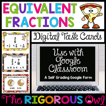 Preview of Equivalent Fractions Task Cards - Digital Google Forms - Math Test Prep Review