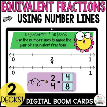 Preview of Equivalent Fractions Using Number Lines 4th Grade Math Boom Cards