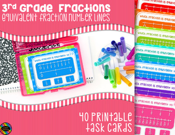 Preview of Equivalent Fractions Using Number Lines Task Cards