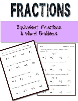 Equivalent Fractions Word Problems Common Core by Teacheractivitymaker