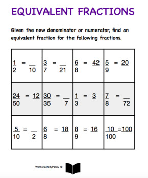 equivalent fractions worksheet by worksheets by penny tpt