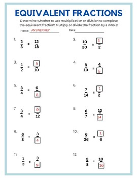 Equivalent Fractions Worksheet by Mrs Buchanan in Fourth | TPT