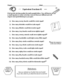 Preview of Equivalent Fractions Worksheets