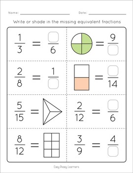 Equivalent Fractions Worksheets - Fractions Unit by Easy Peasy Learners