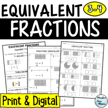 Preview of Equivalent Fractions Worksheets and Poster - Fractions Equivalent to 1