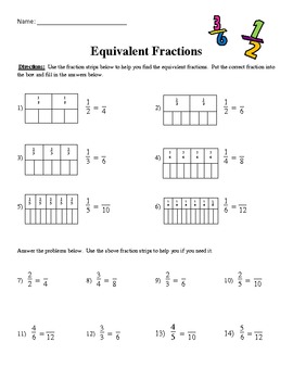 equivalent fractions worksheets withe teacher keys by ranae tpt