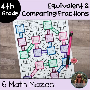 Preview of Equivalent Fractions and Comparing Fractions Math Maze Worksheets - 4th Grade