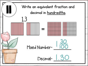Fractions and Decimals Work Mats with Tenths and Hundredths - 4th Grade Math