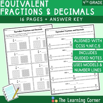 Preview of Equivalent Fractions and Decimals Worksheet