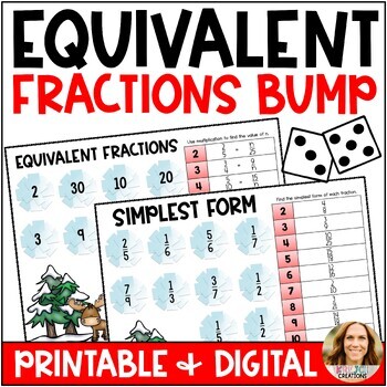 Preview of Equivalent Fractions and Simplest Form Winter Games - Digital and Printable Bump