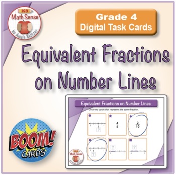Preview of Equivalent Fractions on Number Lines: BOOM Digital Matching Task Cards 4F11-N