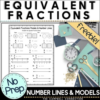 Preview of Equivalent Fractions on a Number Line Worksheet with Models Practice 3rd Grade