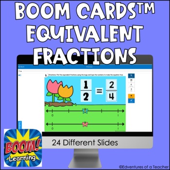 Preview of Equivalent Fractions on a Number Line | Spring Theme | BOOM CARDS
