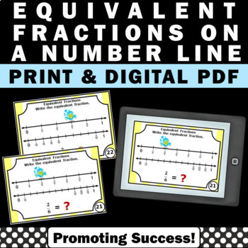 Preview of Equivalent Fractions on a Number Line Fraction Games Fraction Task Cards Review