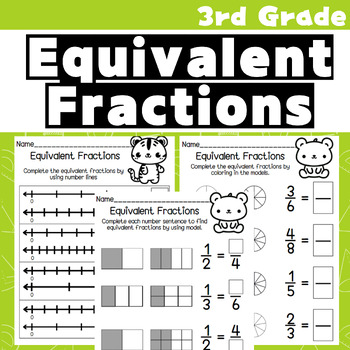 Preview of Equivalent Fractions on a Number Line and Model Fraction worksheet  3rd  grade