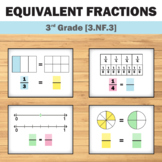 Equivalent Fractions on a Number Line & with Models Worksheets [3.NF.3]
