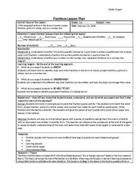 Preview of Equivalent Fractions (with Fraction Puzzles) Lesson Plan
