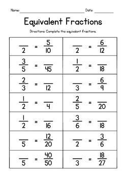 Preview of Equivalent Fractions with Missing Numerators FREEBIE