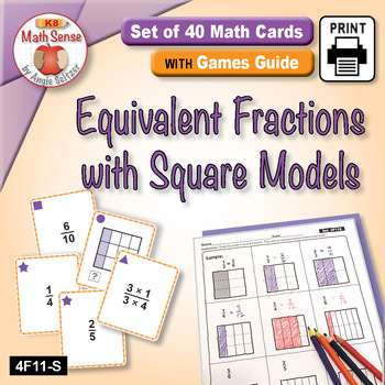 Preview of Equivalent Fractions with Square Models: 40 Math Cards with Games Guide 4F11-S