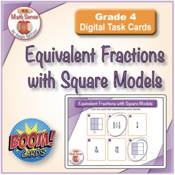 Preview of Equivalent Fractions with Square Models: BOOM Digital Cards 4F11-S | Math Sense