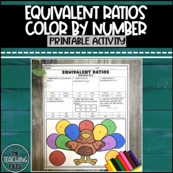 Preview of Equivalent Ratios Color By Number | 6th Grade CCSS Aligned