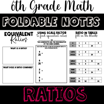 Preview of Equivalent Ratios Foldable Notes |6th Grade| TEKS 6.4(B)(D)