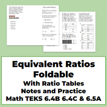 Preview of Equivalent Ratios Foldable With Ratio Tables Notes and Practice Math TEKS 6.4C
