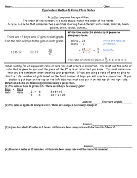 Preview of Equivalent Ratios Notes Sheet