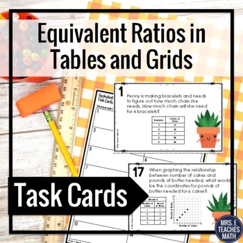 Preview of Equivalent Ratios in Tables and Graphs Task Cards 6.RP.3a