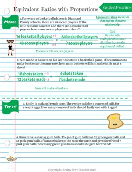 Equivalent Ratios with Proportions Lesson by Brainy Owl Teacher | TpT