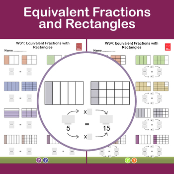 Preview of Equivalent Fractions using Rectangles - a visual approach - Worksheets +