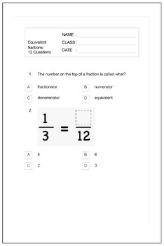 Preview of Equivalent fractions quiz