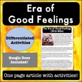 Era of Good Feelings Reading Passage and Activities & Dist