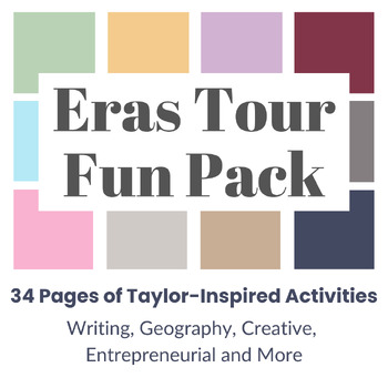 Preview of Eras Tour Fun Pack - Taylor Swift Writing, Geography, Entrepreneurial, Sub Plans