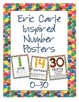 Preview of Eric Carle Inspired Classroom Decor - Number Posters 0-10 0-20 or 0-30