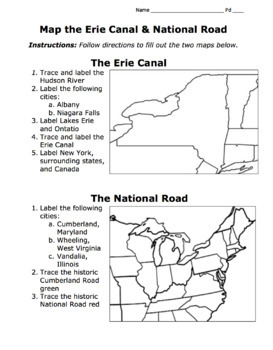 Preview of Erie Canal & National Road Map Activity / American System / Era of Good Feelings