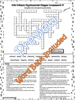Preview of Erik Erikson Crossword~Stages Vocabulary#1~Developmental Psychology~NO PREP