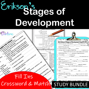 Preview of Erik Erikson~Stages of Development~9 Worksheets 2 Levels+Crossword+Cloze~NO PREP